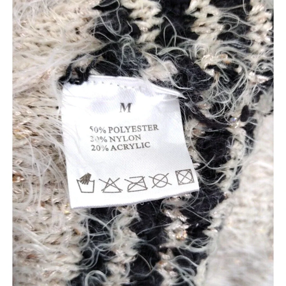 Mirumi Striped Fuzzy Knit Sweater‎ Dress Long Sleeve Sparkle V Neck M